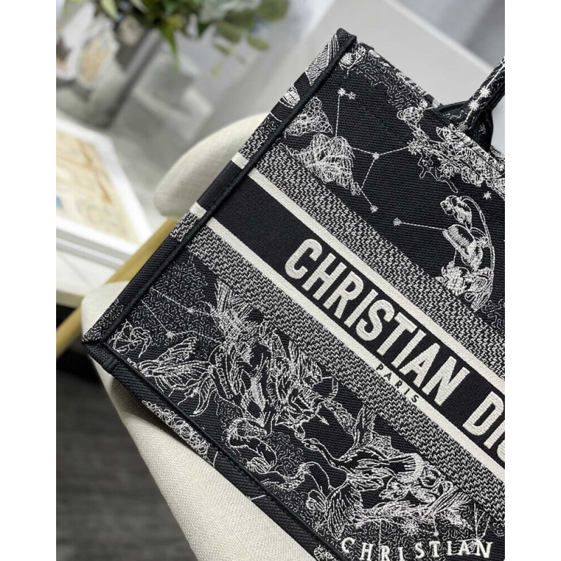 Wholesale Luxury Christian Dior Medium Book Tote Black Toile De Jouy Zodiac Embroidery M1296 - Image 5