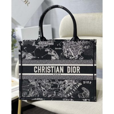 Wholesale Luxury Christian Dior Medium Book Tote Black Toile De Jouy Zodiac Embroidery M1296