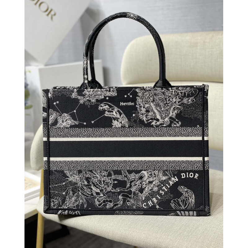 Wholesale Luxury Christian Dior Medium Book Tote Black Toile De Jouy Zodiac Embroidery M1296 - Image 6