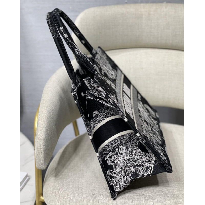 Wholesale Luxury Christian Dior Medium Book Tote Black Toile De Jouy Zodiac Embroidery M1296 - Image 7