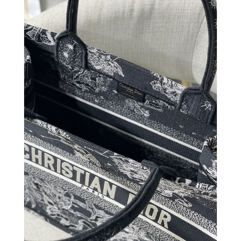Wholesale Luxury Christian Dior Medium Book Tote Black Toile De Jouy Zodiac Embroidery M1296 - Image 9