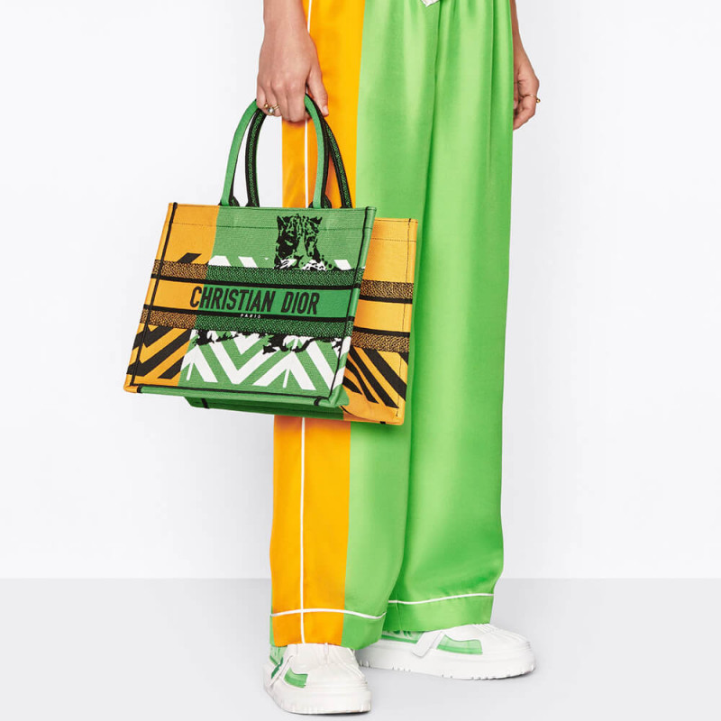 Wholesale Luxury Christian Dior Medium Book Tote Bright Green And Orange D-Jungle Pop Embroidery M1296 - Image 2