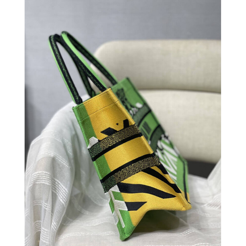 Wholesale Luxury Christian Dior Medium Book Tote Bright Green And Orange D-Jungle Pop Embroidery M1296 - Image 11