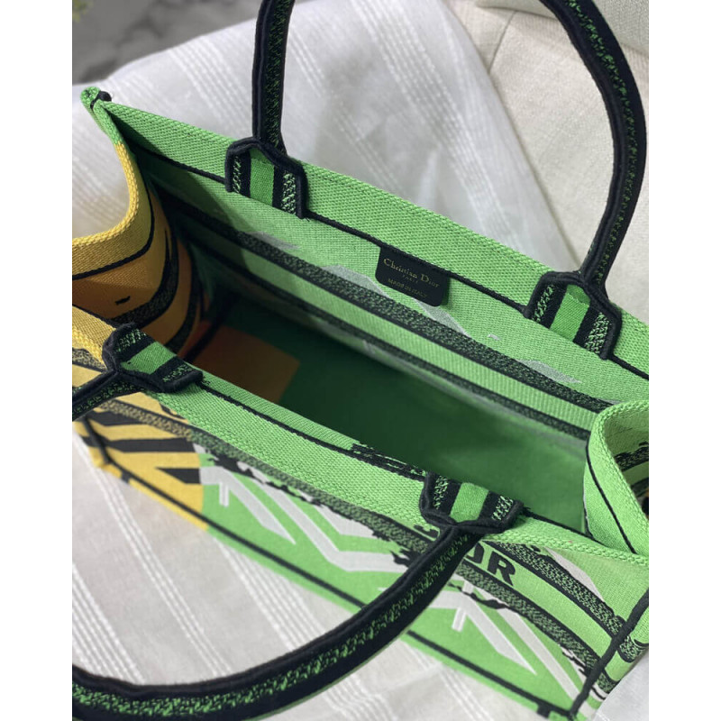 Wholesale Luxury Christian Dior Medium Book Tote Bright Green And Orange D-Jungle Pop Embroidery M1296 - Image 13