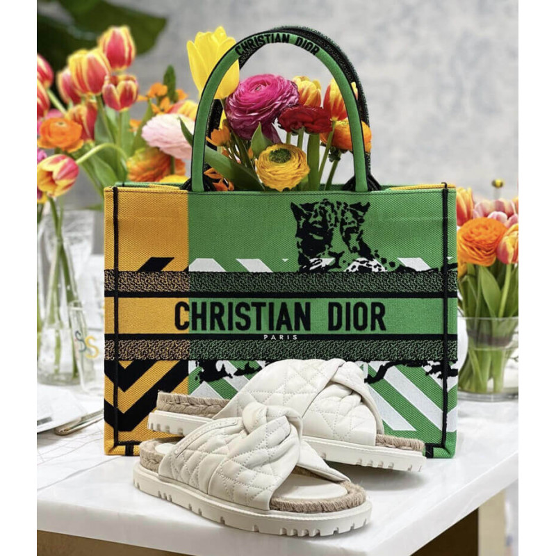 Wholesale Luxury Christian Dior Medium Book Tote Bright Green And Orange D-Jungle Pop Embroidery M1296 - Image 3