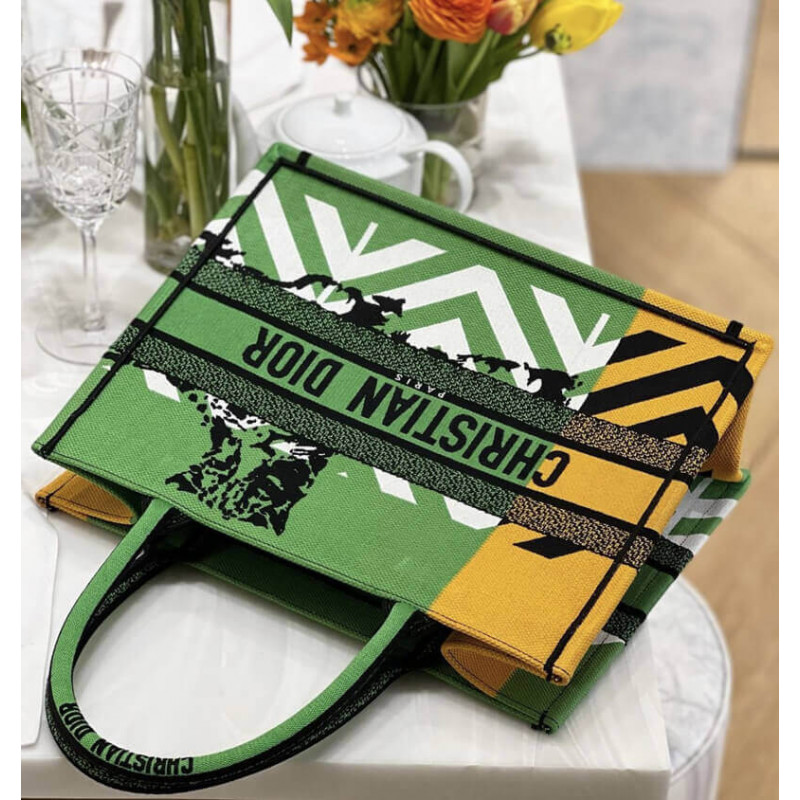 Wholesale Luxury Christian Dior Medium Book Tote Bright Green And Orange D-Jungle Pop Embroidery M1296 - Image 4