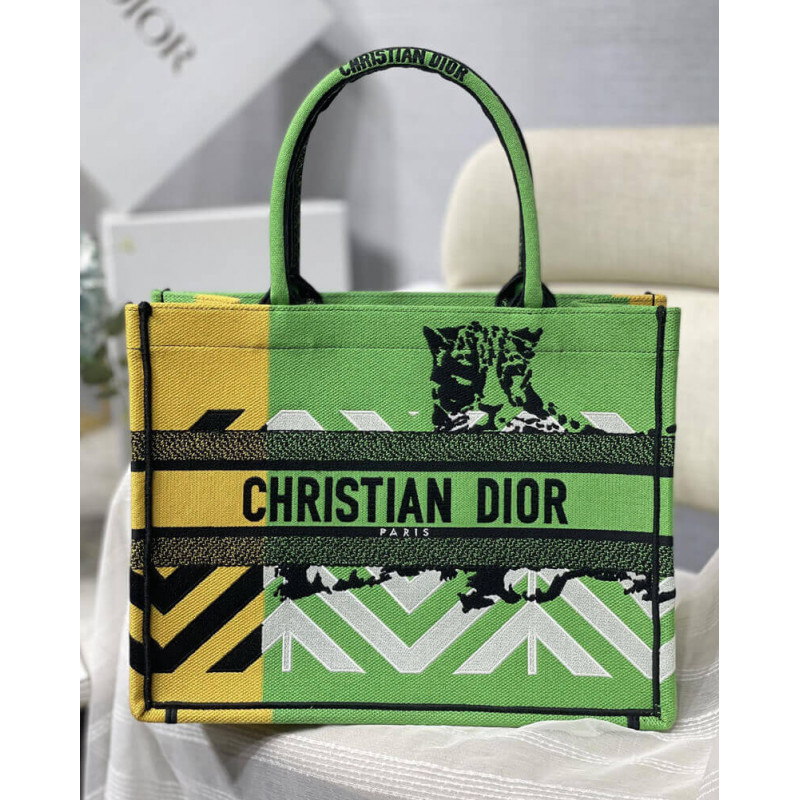 Wholesale Luxury Christian Dior Medium Book Tote Bright Green And Orange D-Jungle Pop Embroidery M1296 - Image 5