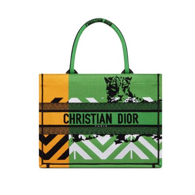 Wholesale Luxury Christian Dior Medium Book Tote Bright Green And Orange D-Jungle Pop Embroidery M1296