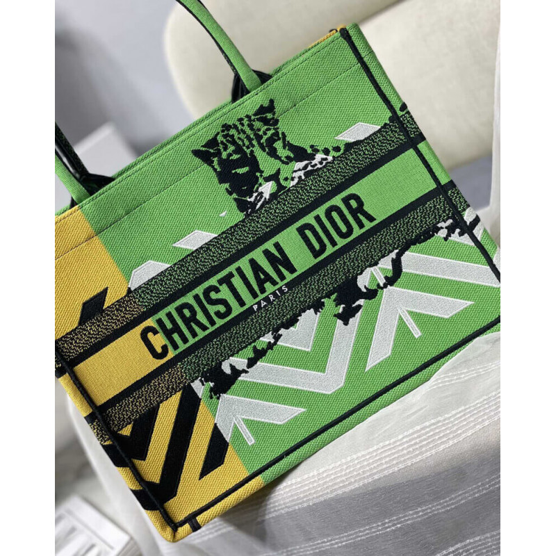 Wholesale Luxury Christian Dior Medium Book Tote Bright Green And Orange D-Jungle Pop Embroidery M1296 - Image 6