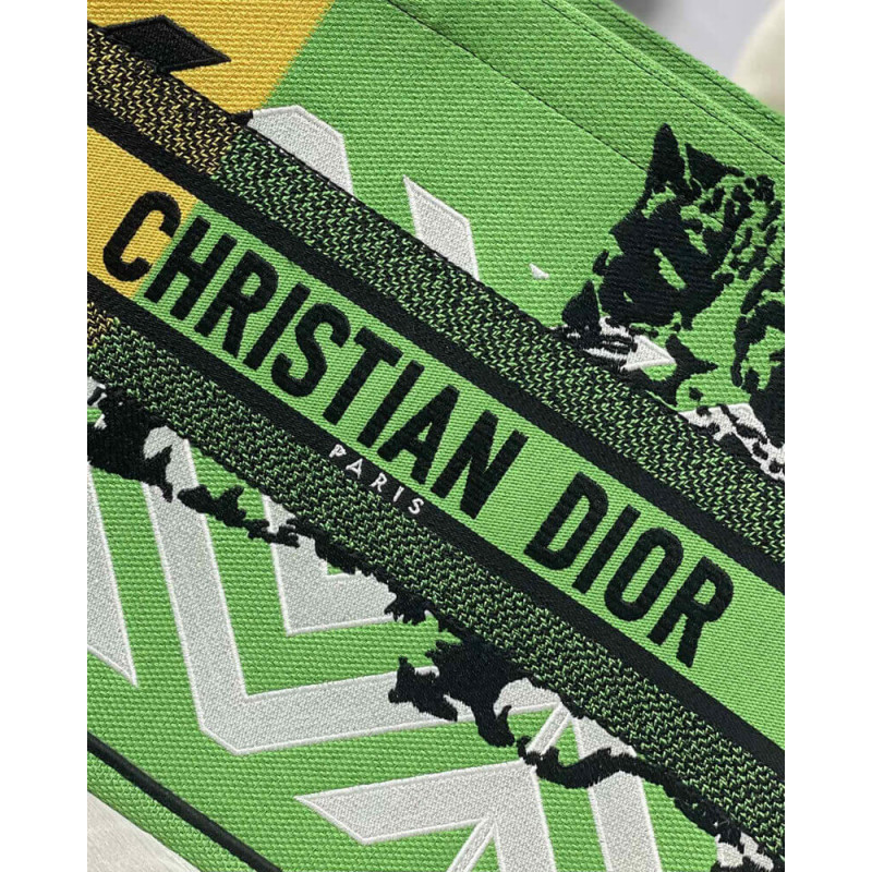 Wholesale Luxury Christian Dior Medium Book Tote Bright Green And Orange D-Jungle Pop Embroidery M1296 - Image 7