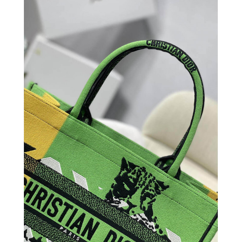 Wholesale Luxury Christian Dior Medium Book Tote Bright Green And Orange D-Jungle Pop Embroidery M1296 - Image 8