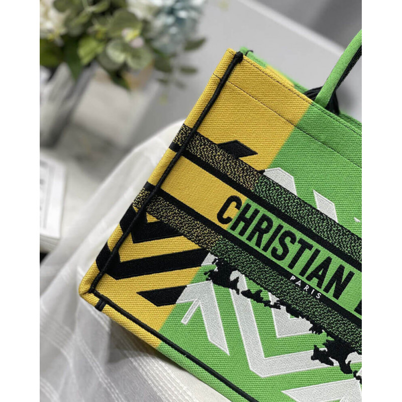 Wholesale Luxury Christian Dior Medium Book Tote Bright Green And Orange D-Jungle Pop Embroidery M1296 - Image 9
