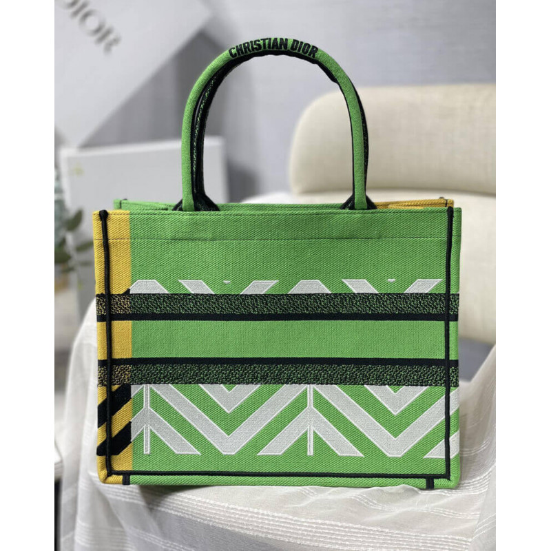 Wholesale Luxury Christian Dior Medium Book Tote Bright Green And Orange D-Jungle Pop Embroidery M1296 - Image 10