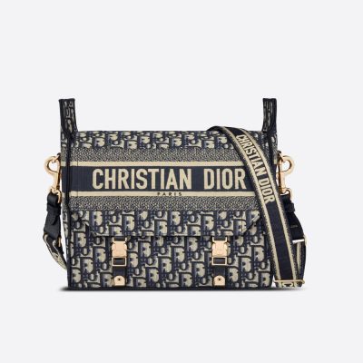 Wholesale Luxury Christian Dior Medium Diorcamp Bag Blue Oblique Embroidery M1240