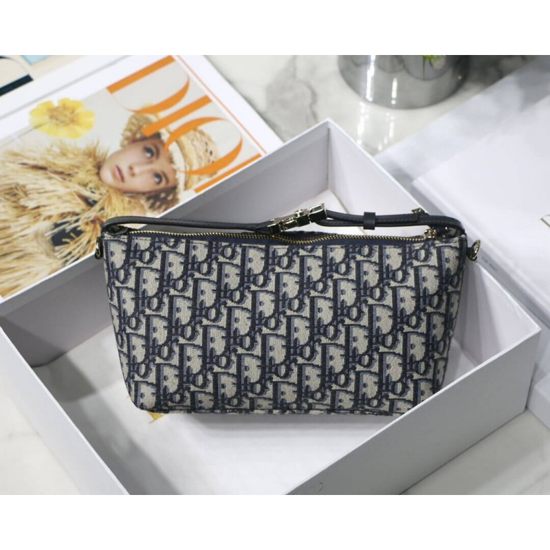 Wholesale Luxury Christian Dior Medium Diortravel Nomad Pouch In Blue Oblique Embroidery S5554 - Image 2