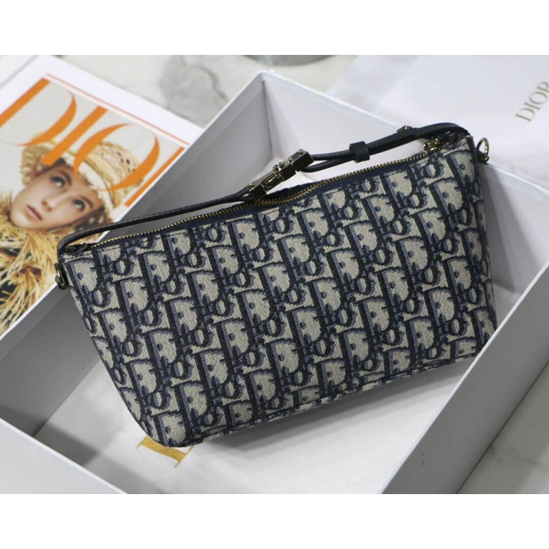 Wholesale Luxury Christian Dior Medium Diortravel Nomad Pouch In Blue Oblique Embroidery S5554 - Image 3