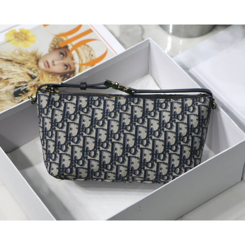 Wholesale Luxury Christian Dior Medium Diortravel Nomad Pouch In Blue Oblique Embroidery S5554 - Image 4
