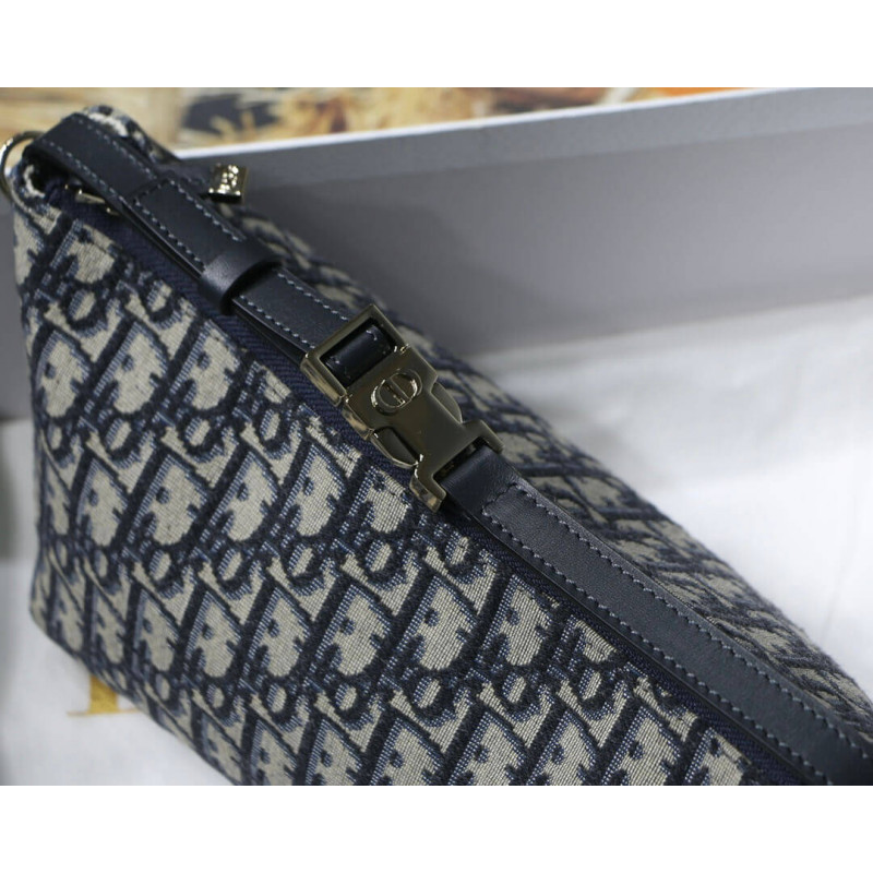 Wholesale Luxury Christian Dior Medium Diortravel Nomad Pouch In Blue Oblique Embroidery S5554 - Image 5
