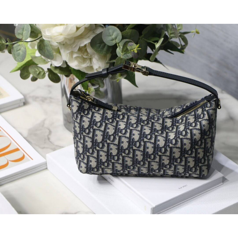 Wholesale Luxury Christian Dior Medium Diortravel Nomad Pouch In Blue Oblique Embroidery S5554
