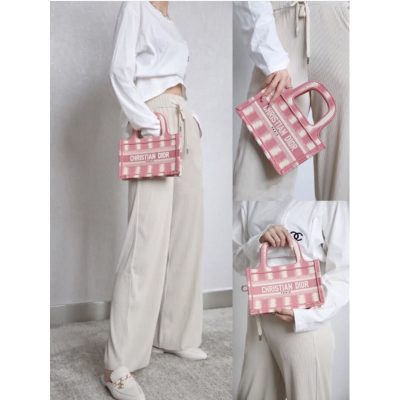 Alternative view of Wholesale Luxury Christian Dior Mini Book Tote Pink D-Stripes Embroidery S5475
