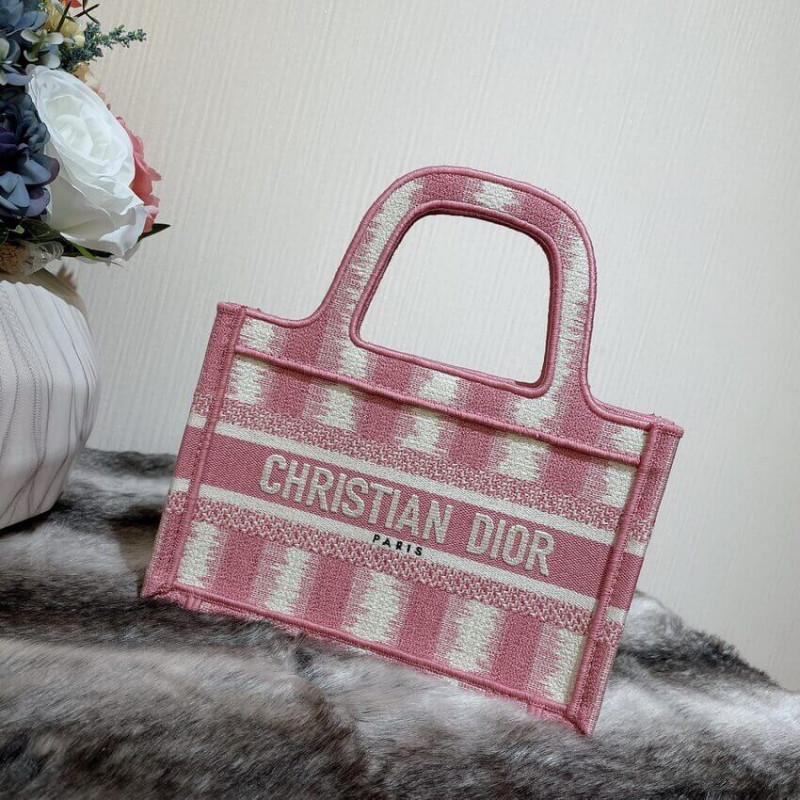 Wholesale Luxury Christian Dior Mini Book Tote Pink D-Stripes Embroidery S5475 - Image 3