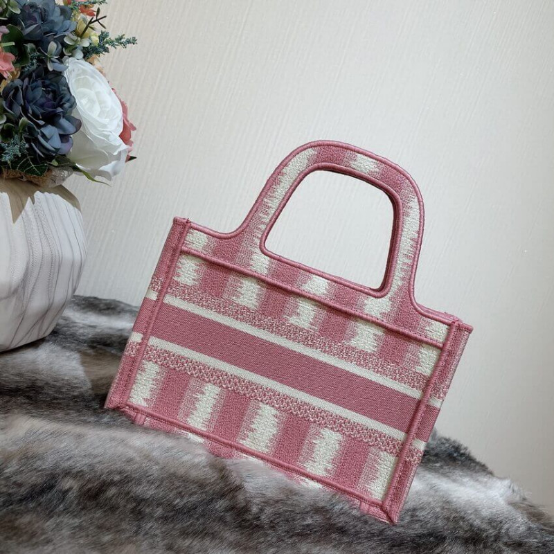 Wholesale Luxury Christian Dior Mini Book Tote Pink D-Stripes Embroidery S5475 - Image 4