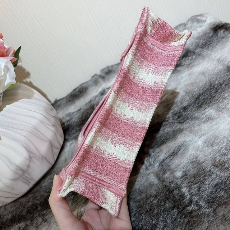 Wholesale Luxury Christian Dior Mini Book Tote Pink D-Stripes Embroidery S5475 - Image 5