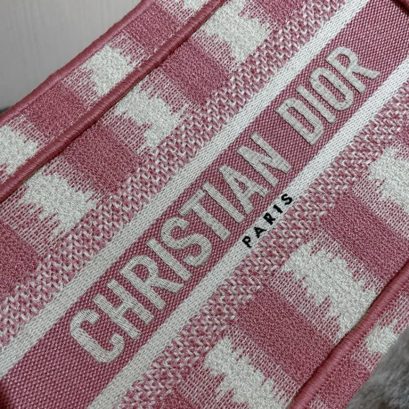 Wholesale Luxury Christian Dior Mini Book Tote Pink D-Stripes Embroidery S5475 - Image 6