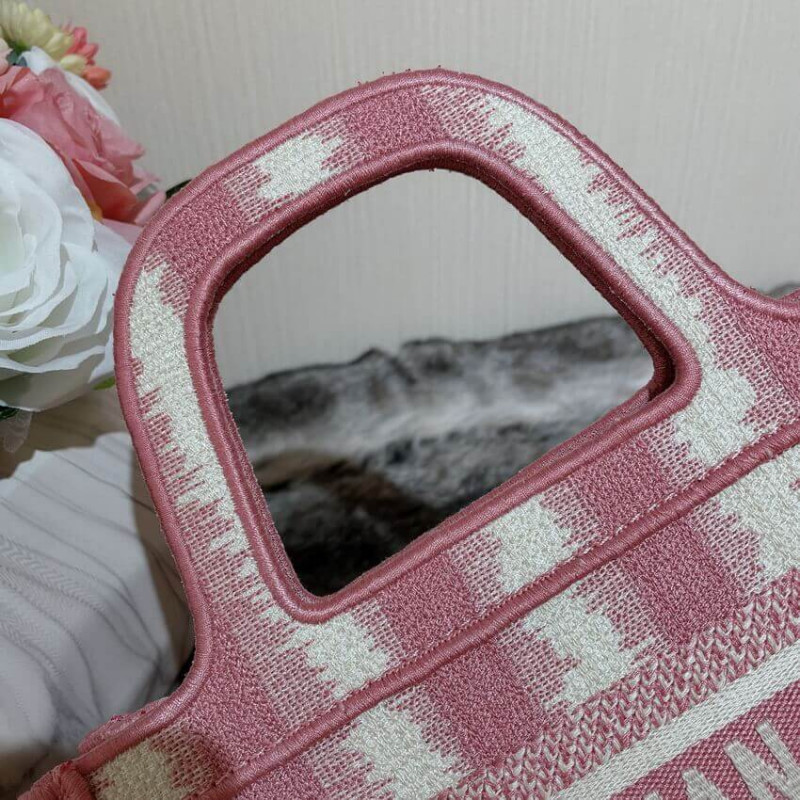 Wholesale Luxury Christian Dior Mini Book Tote Pink D-Stripes Embroidery S5475 - Image 7