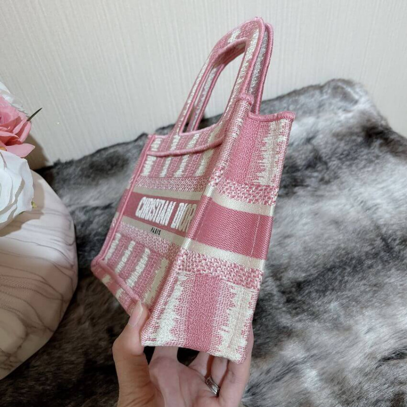 Wholesale Luxury Christian Dior Mini Book Tote Pink D-Stripes Embroidery S5475 - Image 8