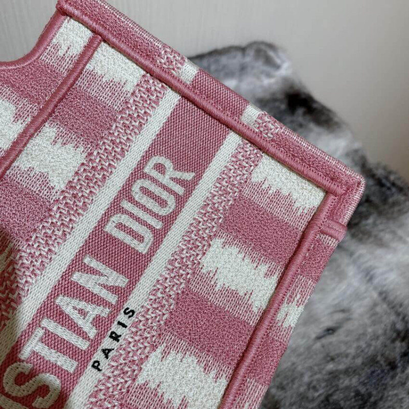 Wholesale Luxury Christian Dior Mini Book Tote Pink D-Stripes Embroidery S5475 - Image 9