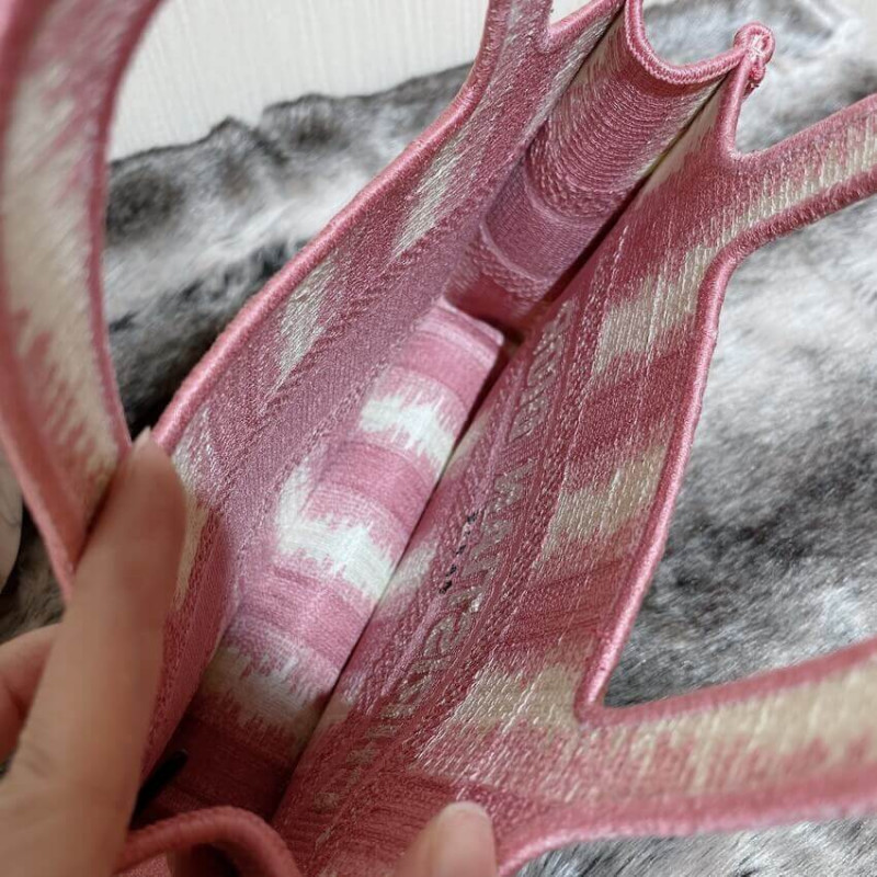 Wholesale Luxury Christian Dior Mini Book Tote Pink D-Stripes Embroidery S5475 - Image 10