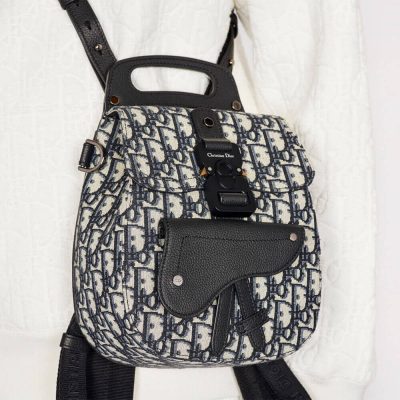 Alternative view of Wholesale Luxury Christian Dior Mini Saddle Backpack Navy Blue Dior Oblique Jacquard 1Ad086