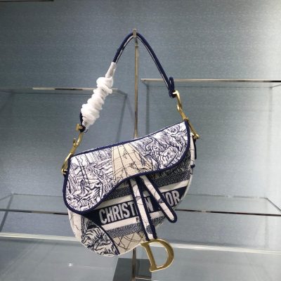 Wholesale Luxury Christian Dior Saddle Bag In Blue Camouflage Embroidery M0446