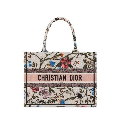 Wholesale Luxury Christian Dior Small Book Tote Multicolor Rosa Mutabilis Embroidery M1296