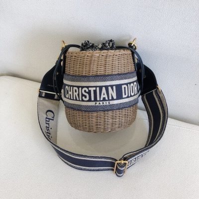 Alternative view of Wholesale Luxury Christian Dior Wicker Basket Shoulder Bag Blue Oblique M7600