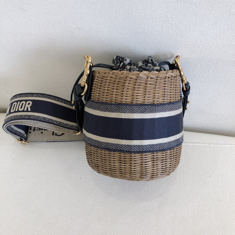 Wholesale Luxury Christian Dior Wicker Basket Shoulder Bag Blue Oblique M7600 - Image 3