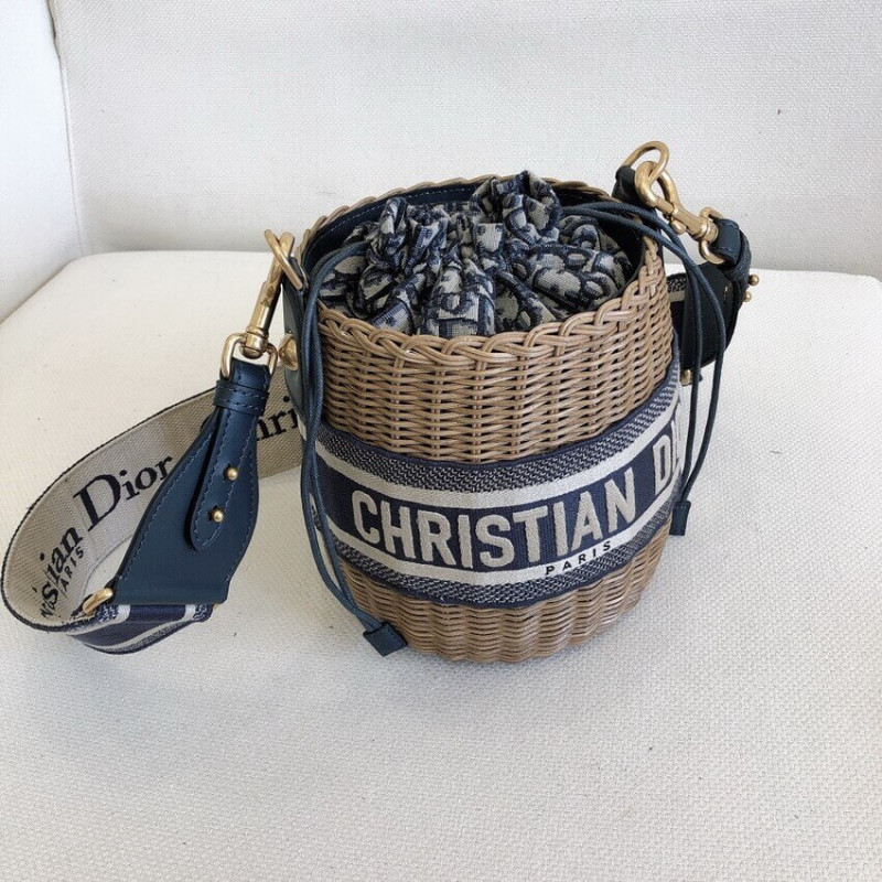 Wholesale Luxury Christian Dior Wicker Basket Shoulder Bag Blue Oblique M7600 - Image 4