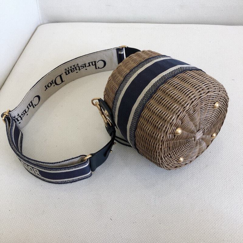Wholesale Luxury Christian Dior Wicker Basket Shoulder Bag Blue Oblique M7600 - Image 5