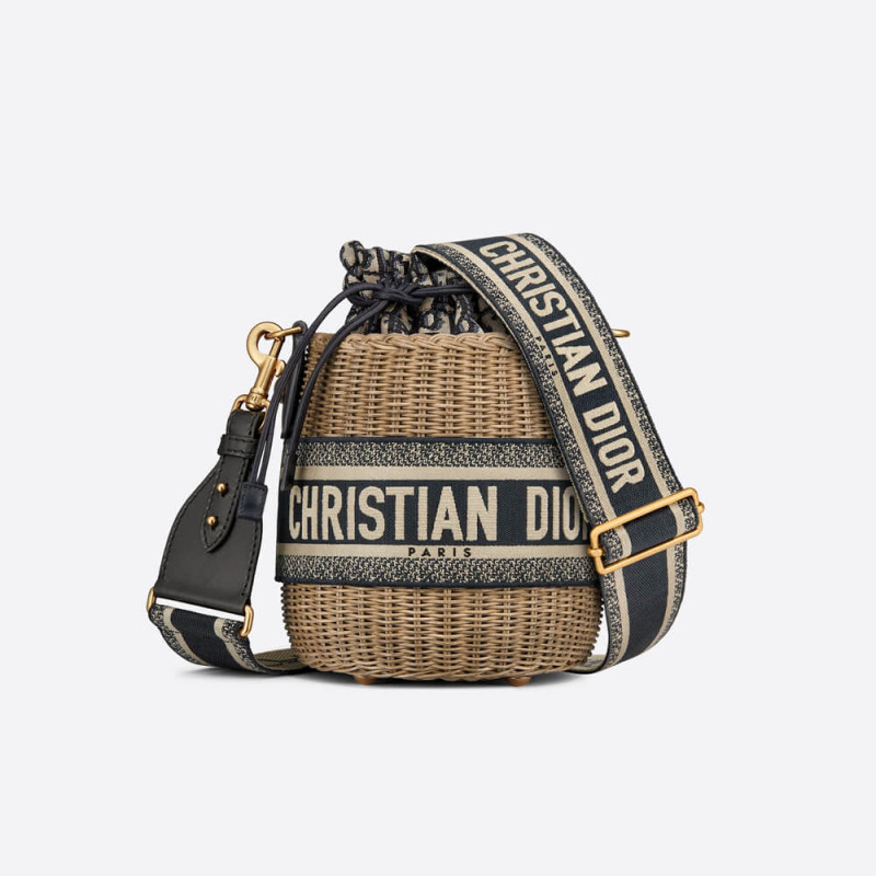 Wholesale Luxury Christian Dior Wicker Basket Shoulder Bag Blue Oblique M7600