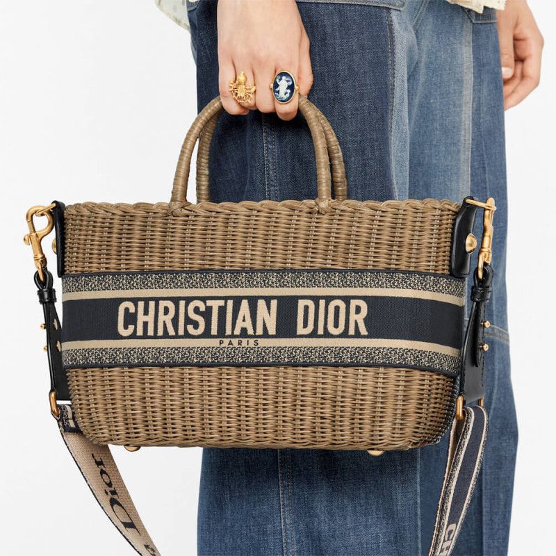 Wholesale Luxury Christian Dior Wicker Basket Shoulder Bag Blue Oblique M7601 - Image 2