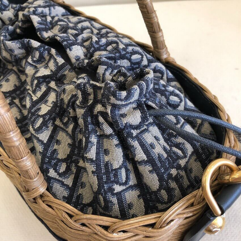 Wholesale Luxury Christian Dior Wicker Basket Shoulder Bag Blue Oblique M7601 - Image 11