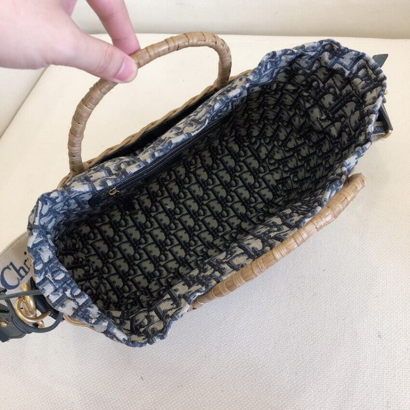 Wholesale Luxury Christian Dior Wicker Basket Shoulder Bag Blue Oblique M7601 - Image 13