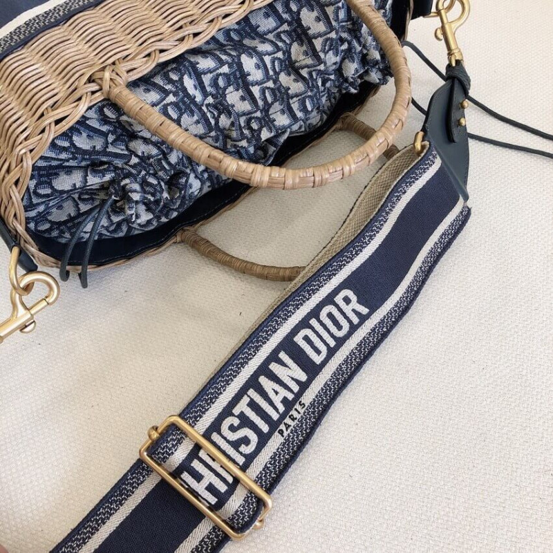 Wholesale Luxury Christian Dior Wicker Basket Shoulder Bag Blue Oblique M7601 - Image 14