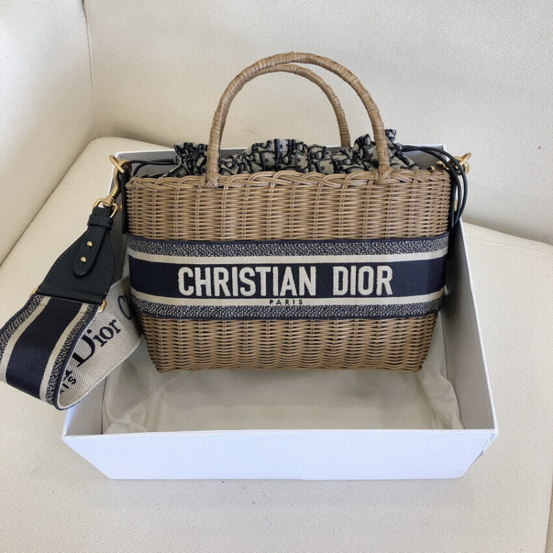 Wholesale Luxury Christian Dior Wicker Basket Shoulder Bag Blue Oblique M7601 - Image 3