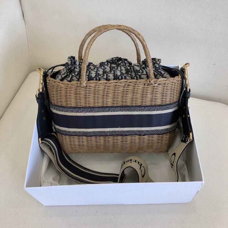 Wholesale Luxury Christian Dior Wicker Basket Shoulder Bag Blue Oblique M7601 - Image 4