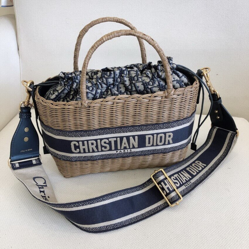 Wholesale Luxury Christian Dior Wicker Basket Shoulder Bag Blue Oblique M7601 - Image 5