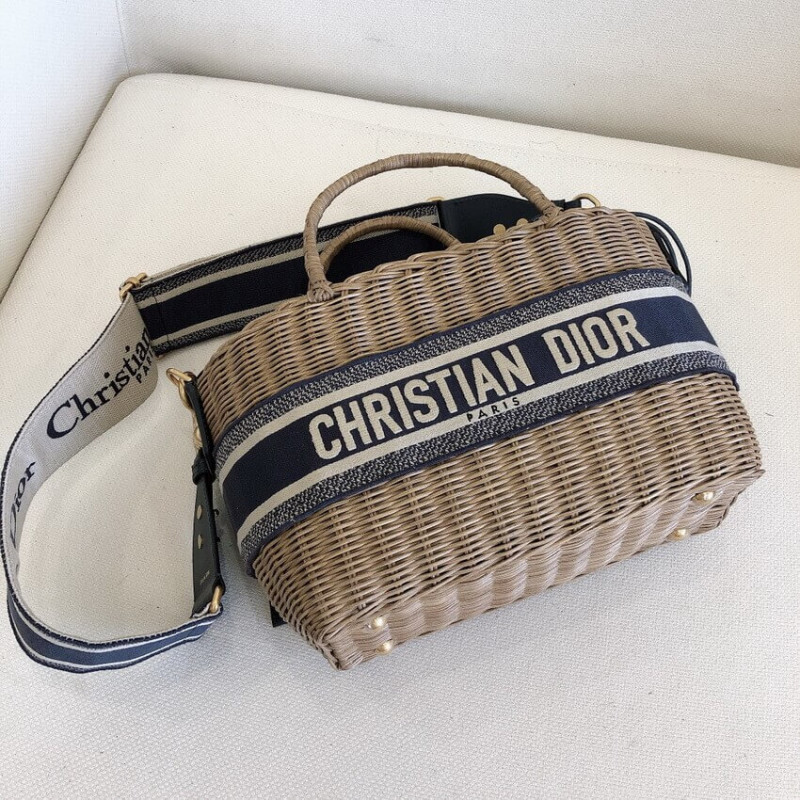 Wholesale Luxury Christian Dior Wicker Basket Shoulder Bag Blue Oblique M7601 - Image 6