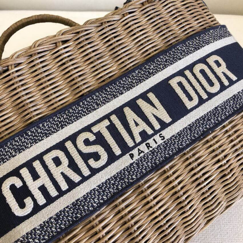 Wholesale Luxury Christian Dior Wicker Basket Shoulder Bag Blue Oblique M7601 - Image 7