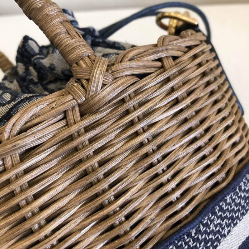 Wholesale Luxury Christian Dior Wicker Basket Shoulder Bag Blue Oblique M7601 - Image 8